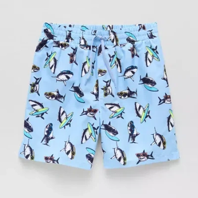 Thereabouts Little & Big Kid Boys Shark Above The Knee Swim Trunks In Blue