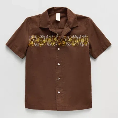 Thereabouts Little & Big Kid Boys Short Sleeve Regular Fit Button-down Shirt In Brown