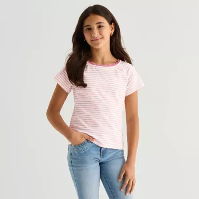 Thereabouts Little & Big Kid Girls Boat Neck Short Sleeve Lace Trim T-shirt In Pink