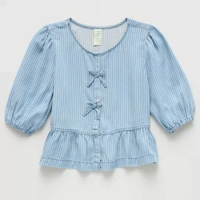 Thereabouts Little & Big Kid Girls Crew Neck 3/4 Sleeve Blouse In Blue
