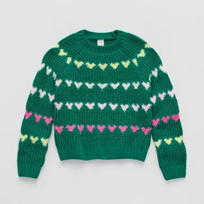 Thereabouts Little & Big Kid Girls Crew Neck Long Sleeve Pullover Sweater In Green