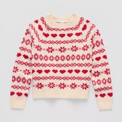 Thereabouts Little & Big Kid Girls Crew Neck Long Sleeve Pullover Sweater In Red