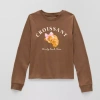 Thereabouts Little & Big Kid Girls Crew Neck Long Sleeve Regular Fit Graphic T-shirt In Brown