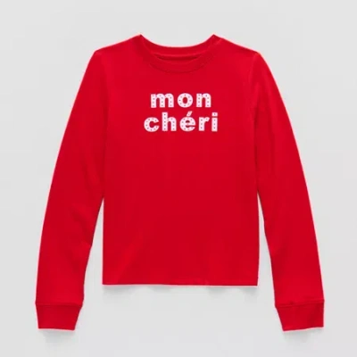 Thereabouts Little & Big Kid Girls Crew Neck Long Sleeve Regular Fit Graphic T-shirt In Red