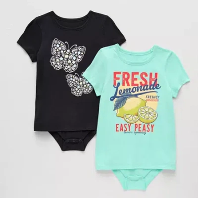 Thereabouts Little & Big Kid Girls Crew Neck Short Sleeve Adaptive 2-pc. Bodysuit In Black