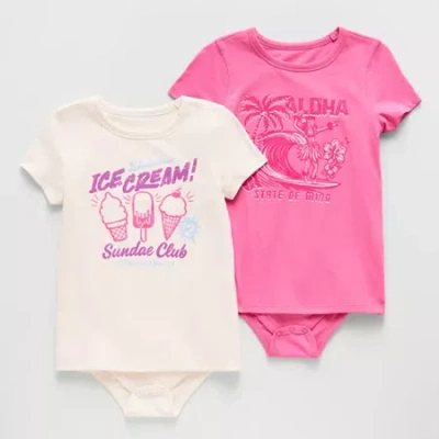 Thereabouts Little & Big Kid Girls Crew Neck Short Sleeve Adaptive 2-pc. Bodysuit In Multi