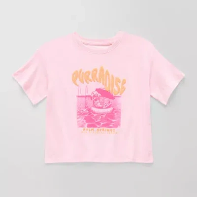 Thereabouts Little & Big Kid Girls Crew Neck Short Sleeve Boxy Fit Graphic T-shirt In Pink