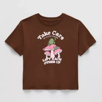 Thereabouts Little & Big Kid Girls Crew Neck Short Sleeve Boxy Fit Graphic T-shirt In Brown
