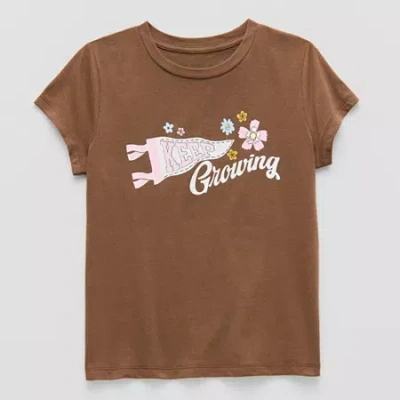 Thereabouts Little & Big Kid Girls Crew Neck Short Sleeve Classic Fit Graphic T-shirt In Brown