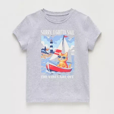 Thereabouts Little & Big Kid Girls Crew Neck Short Sleeve Classic Fit Graphic T-shirt In Gray