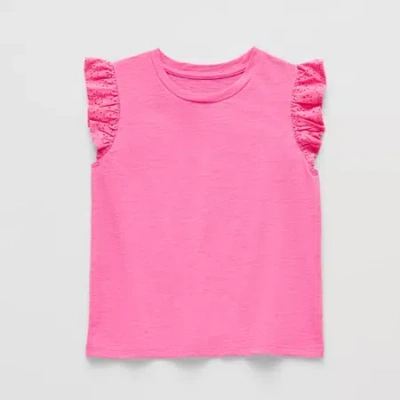 Thereabouts Little & Big Kid Girls Crew Neck Short Sleeve Embroidered T-shirt In Pink