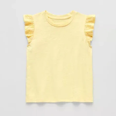 Thereabouts Little & Big Kid Girls Crew Neck Short Sleeve Embroidered T-shirt In Yellow