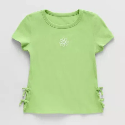 Thereabouts Little & Big Kid Girls Crew Neck Short Sleeve Embroidered T-shirt In Green