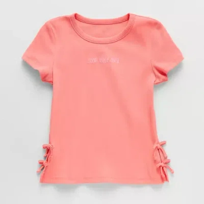 Thereabouts Little & Big Kid Girls Crew Neck Short Sleeve Embroidered T-shirt In Pink