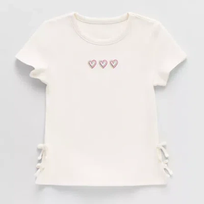 Thereabouts Little & Big Kid Girls Crew Neck Short Sleeve Embroidered T-shirt In White