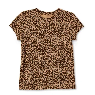 Thereabouts Little & Big Kid Girls Crew Neck Short Sleeve Regular Fit Graphic T-shirt In Brown