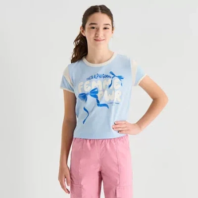 Thereabouts Little & Big Kid Girls Crew Neck Short Sleeve Regular Fit Graphic T-shirt In Blue