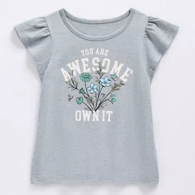 Thereabouts Little & Big Kid Girls Crew Neck Short Sleeve Regular Fit Graphic T-shirt In Gray
