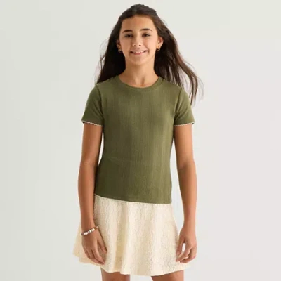 Thereabouts Little & Big Kid Girls Crew Neck Short Sleeve T-shirt In Green
