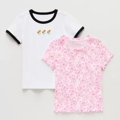 Thereabouts Little & Big Kid Girls Easy-on + Easy-off Crew Neck Short Sleeve Adaptive 2-pc. T-shirt In Pink
