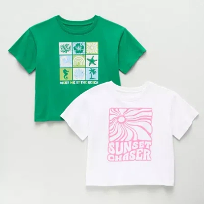 Thereabouts Little & Big Kid Girls Easy-on + Easy-off Hidden Access Opening Crew Neck Short Sleeve Adaptive Boxy In Multi