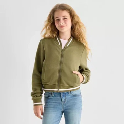 Thereabouts Little & Big Kid Girls Fleece Ultra Lightweight Bomber Jacket In Green
