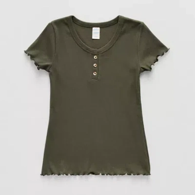 Thereabouts Little & Big Kid Girls Henley Neck Short Sleeve T-shirt In Green