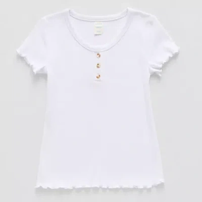 Thereabouts Little & Big Kid Girls Henley Neck Short Sleeve T-shirt In White