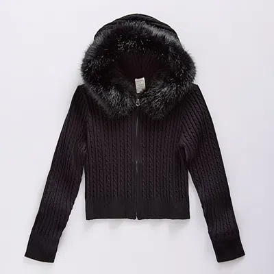 Thereabouts Little & Big Kid Girls Hooded Long Sleeve Layered Sweater In Black