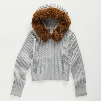 Thereabouts Little & Big Kid Girls Hooded Long Sleeve Layered Sweater In Gray