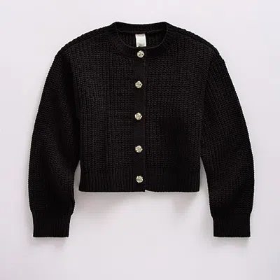 Thereabouts Little & Big Kid Girls Long Sleeve Button Cardigan In Black
