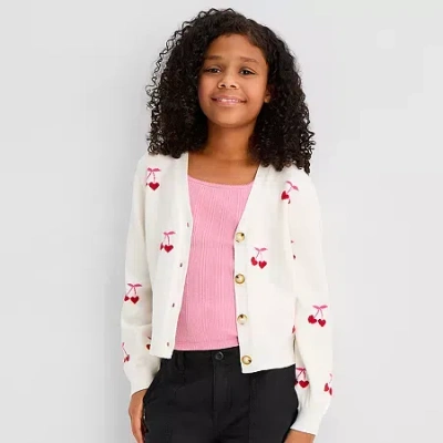 Thereabouts Little & Big Kid Girls Long Sleeve Button Cardigan In Red