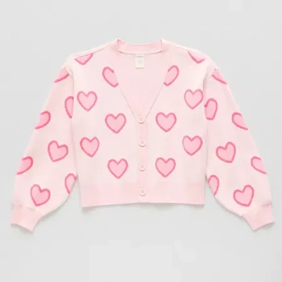 Thereabouts Little & Big Kid Girls Long Sleeve Button Hearts Cardigan In White