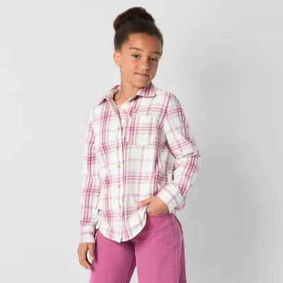 Thereabouts Little & Big Kid Girls Long Sleeve Cuffed Regular Fit Button-down Shirt In Purple