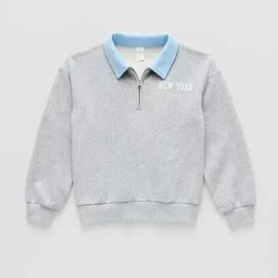 Thereabouts Little & Big Kid Girls Long Sleeve Fleece Casual Quarter-zip Pullover In Gray