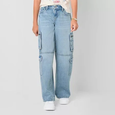 Thereabouts Little & Big Kid Girls Low Rise Wide Leg Cargo Pant In Blue