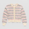Thereabouts Little & Big Kid Girls Round Neck Long Sleeve Button Striped Cardigan In White