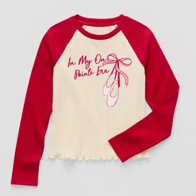 Thereabouts Little & Big Kid Girls Round Neck Long Sleeve Graphic T-shirt In Red