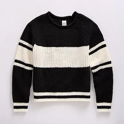 Thereabouts Little & Big Kid Girls Round Neck Long Sleeve Pullover Sweater In Black