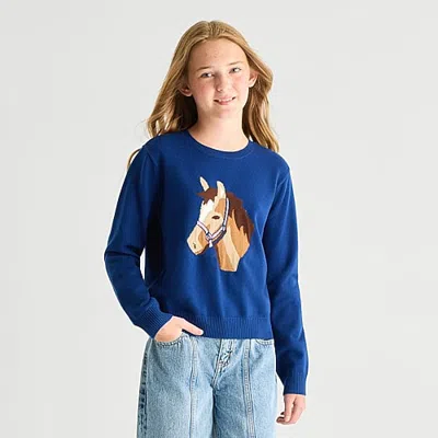 Thereabouts Little & Big Kid Girls Round Neck Long Sleeve Pullover Sweater In Blue