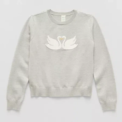 Thereabouts Little & Big Kid Girls Round Neck Long Sleeve Pullover Sweater In Gray