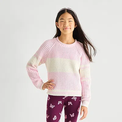 Thereabouts Little & Big Kid Girls Round Neck Long Sleeve Pullover Sweater In Pink