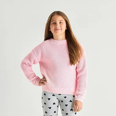Thereabouts Little & Big Kid Girls Round Neck Long Sleeve Pullover Sweater In Pink