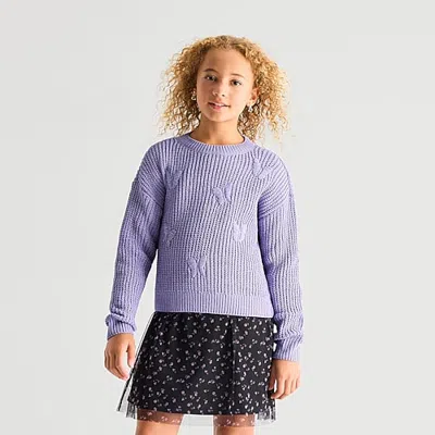 Thereabouts Little & Big Kid Girls Round Neck Long Sleeve Pullover Sweater In Purple