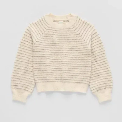 Thereabouts Little & Big Kid Girls Round Neck Long Sleeve Pullover Sweater In White