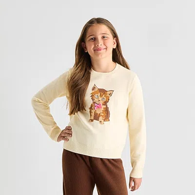 Thereabouts Little & Big Kid Girls Round Neck Long Sleeve Pullover Sweater In Neutral