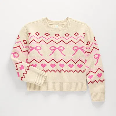 Thereabouts Little & Big Kid Girls Round Neck Long Sleeve Pullover Sweater In White