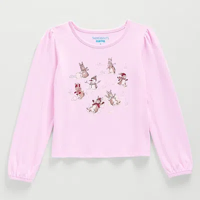 Thereabouts Little & Big Kid Girls Round Neck Long Sleeve Regular Fit Graphic T-shirt In Pink