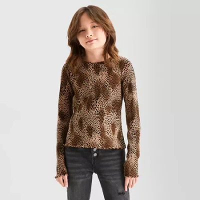 Thereabouts Little & Big Kid Girls Round Neck Long Sleeve T-shirt In Brown