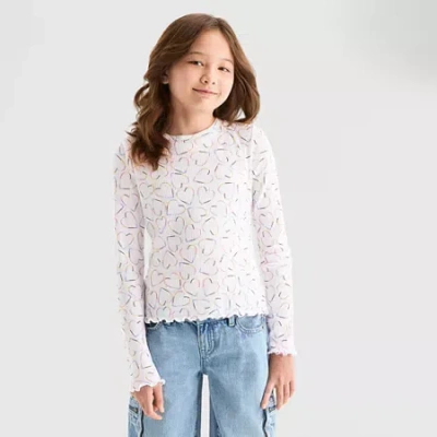 Thereabouts Little & Big Kid Girls Round Neck Long Sleeve T-shirt In White